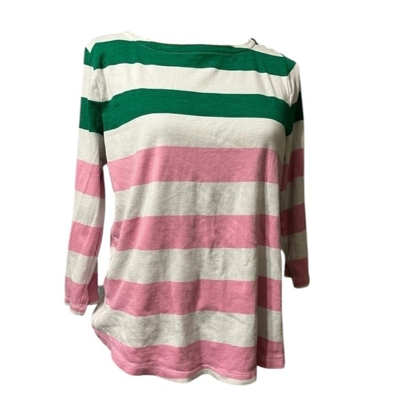 Charter Club color block striped 3/4 sleeve T-shirt with shoulder button accents - Picture 1 of 7